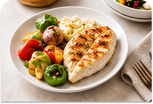 Grilled chicken with roasted vegetables