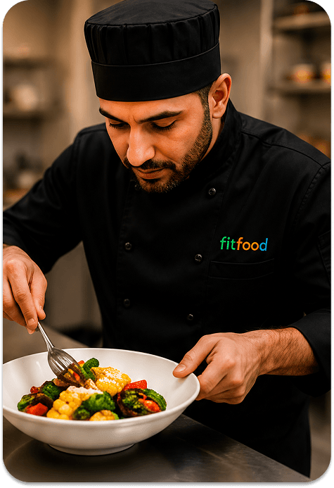 Chef carefully plating a fresh meal